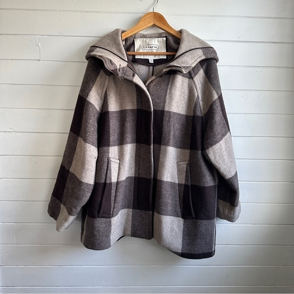 Coach Jackets & Blazers - COACH Plaid Wool Blend Coat Sz L